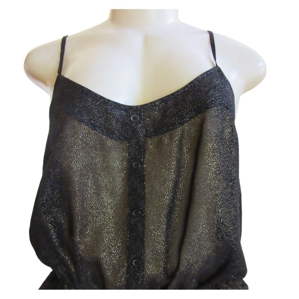 New Band of Gypsies Black & Gold Spaghetti Strap Sheer Blouse in Size Large - Picture 2 of 7